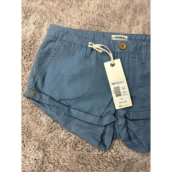 Roxy Shorts Womens Cheeky Chino Hot Pants Mid Rise Cuffed Blue - Picture 4 of 16